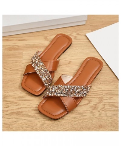 Breathable Open Toe Sandals for Women Ladies Fashion Summer Sequins Decorative Leather Open Toe Flat Casual Slippers (Gold, 9...