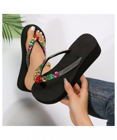 Slippers for Women 10 Ladies Fashion Summer Rhinestone Decorative Clip Toe Sloping Heel Thick Slippers for Women 2017 Black $...