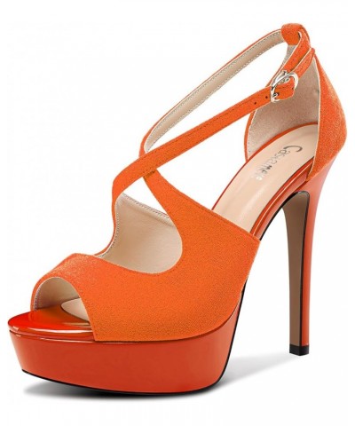 Womens High Platform Stiletto Heel Peep Open Toe Sandals Cross-Strap Two-Piece Patchwork Prom Dress 5.1 Inches Heels Orange $...