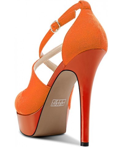 Womens High Platform Stiletto Heel Peep Open Toe Sandals Cross-Strap Two-Piece Patchwork Prom Dress 5.1 Inches Heels Orange $...