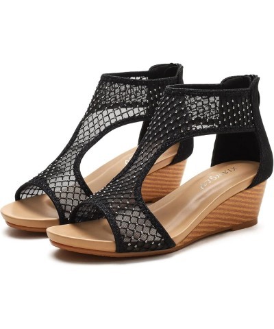 Fashion Spring Summer Women Sandals Medium Heel Wedge Solid Mesh Breathable and Comfortable Back Strap Slip On Roman Style Sh...