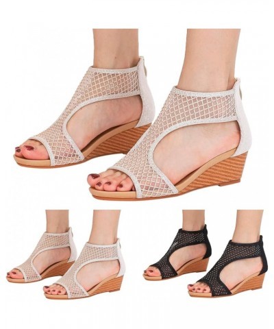 Fashion Spring Summer Women Sandals Medium Heel Wedge Solid Mesh Breathable and Comfortable Back Strap Slip On Roman Style Sh...