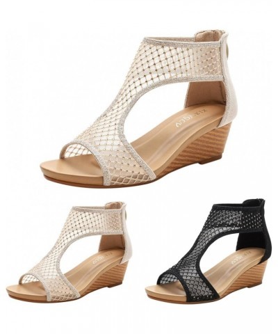 Fashion Spring Summer Women Sandals Medium Heel Wedge Solid Mesh Breathable and Comfortable Back Strap Slip On Roman Style Sh...