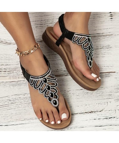 Women's Flip Flop Sandals Open Toe Two Strap High Heeled Sandal Beach Women's Cushion Higher Sandal Black $21.99 Sandals