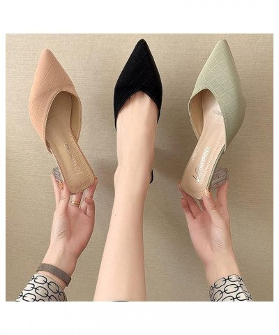 Women Slip-on Mules Shoe Fashion PU Leather Pointed Toe Backless Slides Casual High Chunky Heel Mule Sandals Light Green $27....