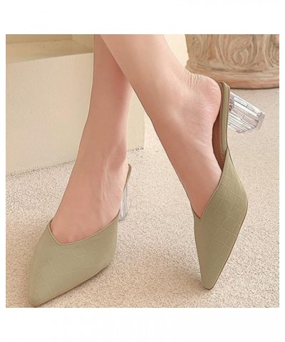 Women Slip-on Mules Shoe Fashion PU Leather Pointed Toe Backless Slides Casual High Chunky Heel Mule Sandals Light Green $27....