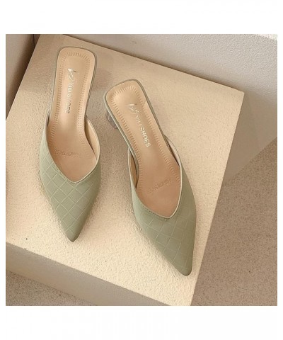 Women Slip-on Mules Shoe Fashion PU Leather Pointed Toe Backless Slides Casual High Chunky Heel Mule Sandals Light Green $27....