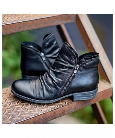 Boots For Women Fashion Dressy Ankle Booties Causal Side Zipper Western Boot Comfortable Wide Width Flat Shoes Black $15.07 B...