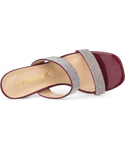 Women's Rhinestone Chunky Heel Slide Heel Sandals Burgundy $22.67 Sandals