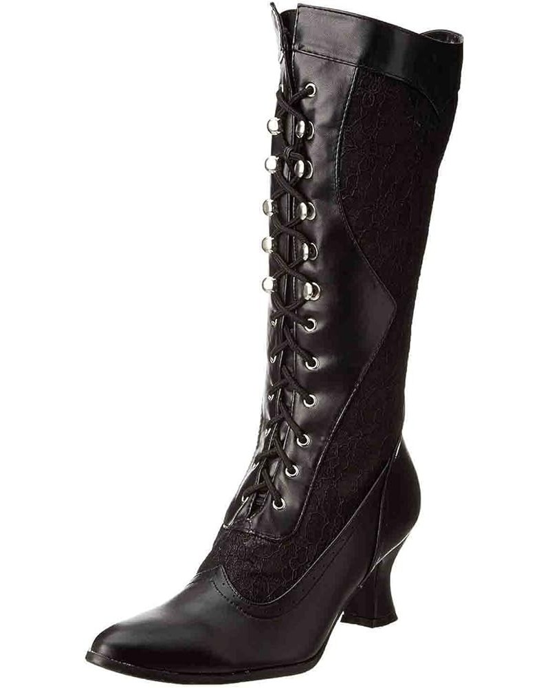 Goth Boots Renaissance Victorian Shoes Sweet Bow Mid Calf Boots Mid Heels Lace Up Studded Bowknot ​Witch Boot 1black $31.35 B...