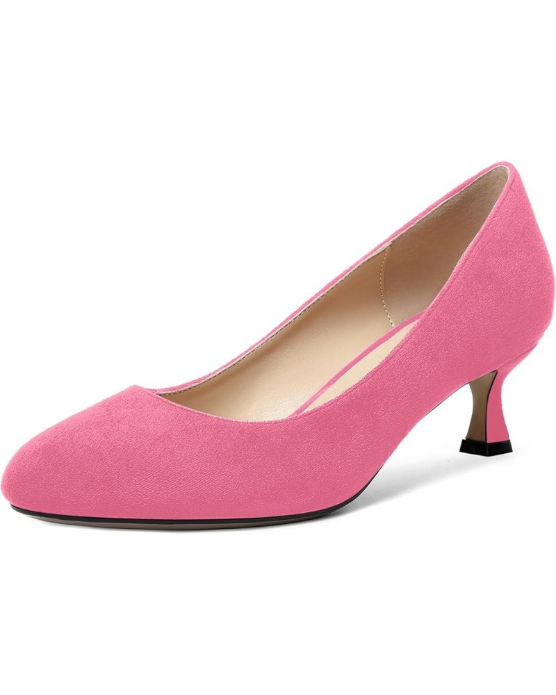 Womens Cute Slip On Round Toe Suede Office Solid Kitten Low Heel Pumps Shoes 2 Inch Hot Pink $34.86 Pumps