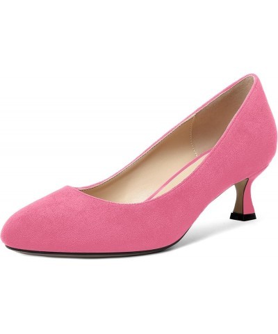 Womens Cute Slip On Round Toe Suede Office Solid Kitten Low Heel Pumps Shoes 2 Inch Hot Pink $34.86 Pumps