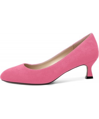 Womens Cute Slip On Round Toe Suede Office Solid Kitten Low Heel Pumps Shoes 2 Inch Hot Pink $34.86 Pumps