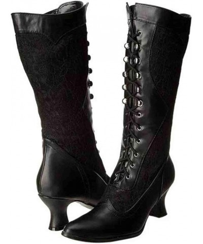 Goth Boots Renaissance Victorian Shoes Sweet Bow Mid Calf Boots Mid Heels Lace Up Studded Bowknot ​Witch Boot 1black $31.35 B...