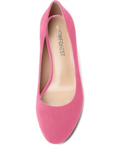 Womens Cute Slip On Round Toe Suede Office Solid Kitten Low Heel Pumps Shoes 2 Inch Hot Pink $34.86 Pumps