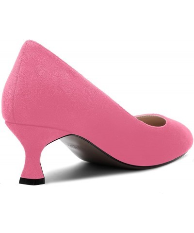 Womens Cute Slip On Round Toe Suede Office Solid Kitten Low Heel Pumps Shoes 2 Inch Hot Pink $34.86 Pumps