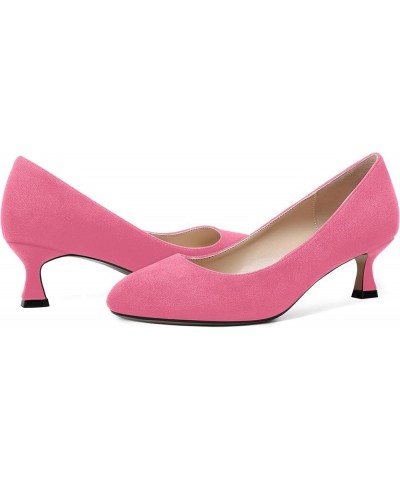 Womens Cute Slip On Round Toe Suede Office Solid Kitten Low Heel Pumps Shoes 2 Inch Hot Pink $34.86 Pumps