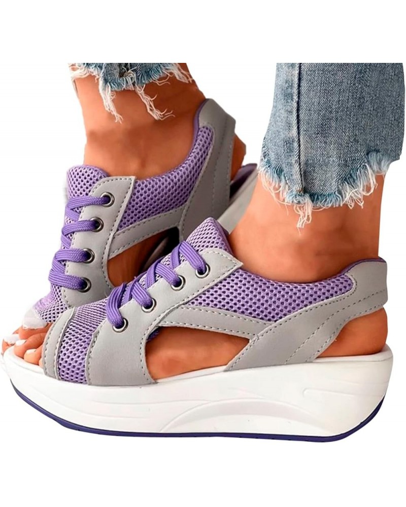 Orthopedic Wedge Sandals for Women,Cutout Open Toe Platform Shoes Slingback Breathable Knitting Walking Sandals B Purple $17....