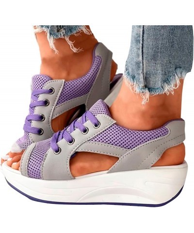 Orthopedic Wedge Sandals for Women,Cutout Open Toe Platform Shoes Slingback Breathable Knitting Walking Sandals B Purple $17....