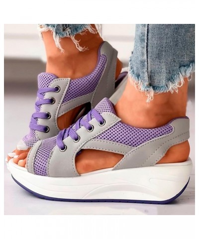 Orthopedic Wedge Sandals for Women,Cutout Open Toe Platform Shoes Slingback Breathable Knitting Walking Sandals B Purple $17....