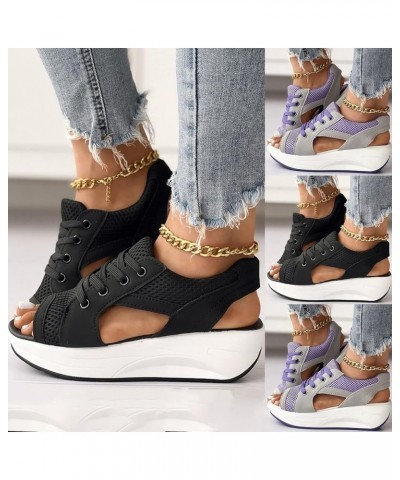 Orthopedic Wedge Sandals for Women,Cutout Open Toe Platform Shoes Slingback Breathable Knitting Walking Sandals B Purple $17....