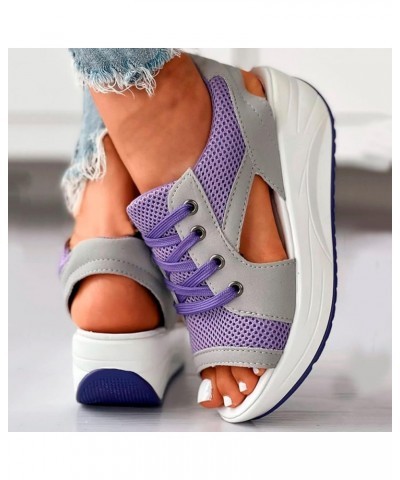 Orthopedic Wedge Sandals for Women,Cutout Open Toe Platform Shoes Slingback Breathable Knitting Walking Sandals B Purple $17....