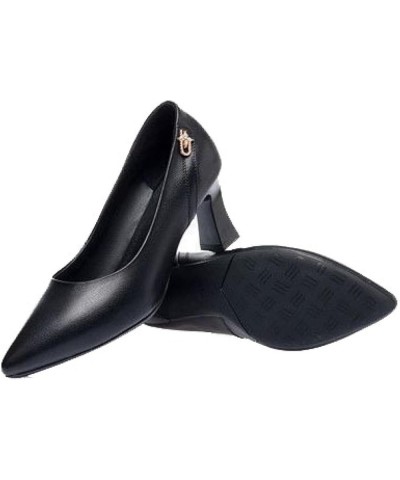 Classic Pointed Toe Slip-on Formal Pump for Womens Comfort Faux Leather High Chunky Heeled Anti Slip Work Office Pumps Black ...