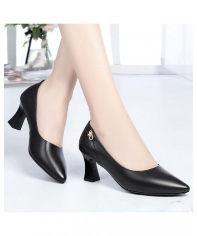 Classic Pointed Toe Slip-on Formal Pump for Womens Comfort Faux Leather High Chunky Heeled Anti Slip Work Office Pumps Black ...