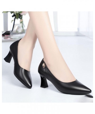 Classic Pointed Toe Slip-on Formal Pump for Womens Comfort Faux Leather High Chunky Heeled Anti Slip Work Office Pumps Black ...