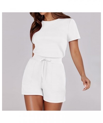 Ladies Tuxedo Suit Set Solid Jumpsuit With 4 Pockets s Jumpsuits for Women White-2➤➤ Womens Rompers 2024 Summer $11.68 Boots