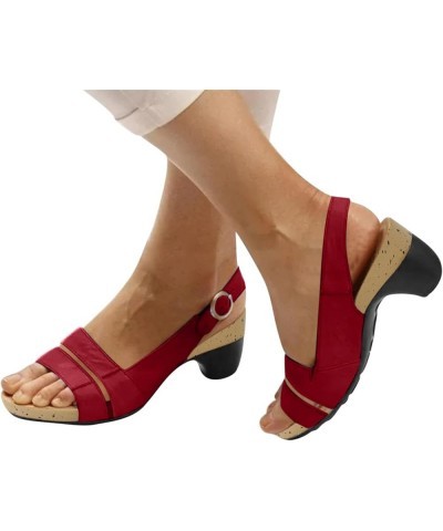 Shoes For Women Sandals Heels Open Dress Slide Dressy Low Heel Black Open Toe Summer Party Dress Wedding Sexy Shoes Red $11.2...