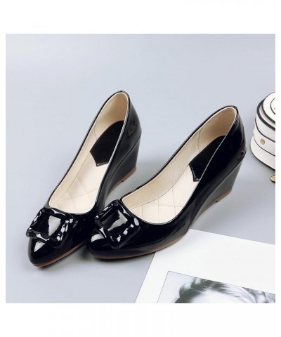 Women Pointed Toe Elegant Wedge Heel Bow Pumps Black 1 $34.79 Pumps