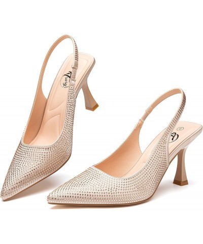 Slingback Heels for Women Pointed Toe Pumps Shoes 3.2inch High Heel Slip On Rhinestone Glitter Heels Comfy Heels for Party Wo...