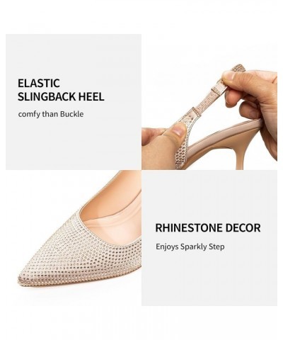 Slingback Heels for Women Pointed Toe Pumps Shoes 3.2inch High Heel Slip On Rhinestone Glitter Heels Comfy Heels for Party Wo...