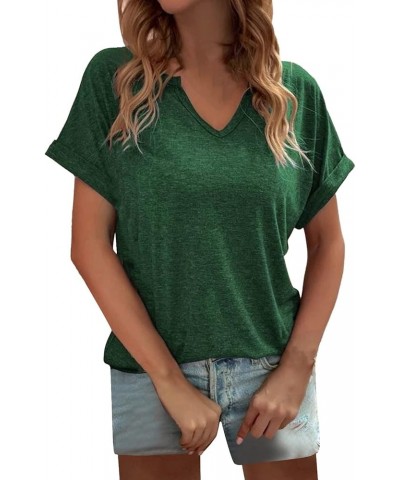 Size Open Solid Basic V Neck Short Sleeved T Shirt Loose Pullover Top Sports T Shirt for Women Green- Shirt for Women 2024 $1...