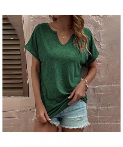 Size Open Solid Basic V Neck Short Sleeved T Shirt Loose Pullover Top Sports T Shirt for Women Green- Shirt for Women 2024 $1...