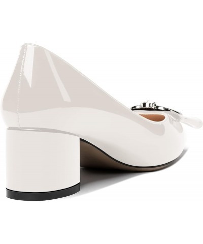 Women's Pointed Toe Block Slip On Solid Patent Bow Chunky Low Heel Pumps Shoes 2 Inch White $26.46 Pumps