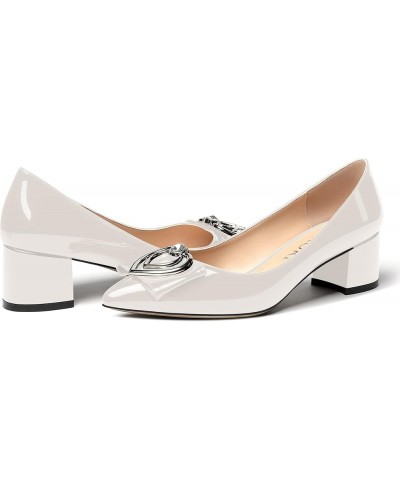 Women's Pointed Toe Block Slip On Solid Patent Bow Chunky Low Heel Pumps Shoes 2 Inch White $26.46 Pumps