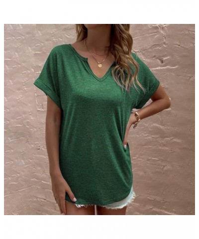 Size Open Solid Basic V Neck Short Sleeved T Shirt Loose Pullover Top Sports T Shirt for Women Green- Shirt for Women 2024 $1...