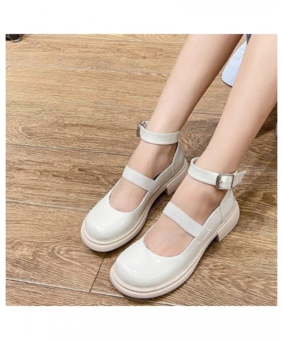 Women Comfortable Supportive Walking Dress Shoes Chunky Heel Mary Janes Round Toe Ankle Buckle Strap Platform Shoes Pumps Whi...