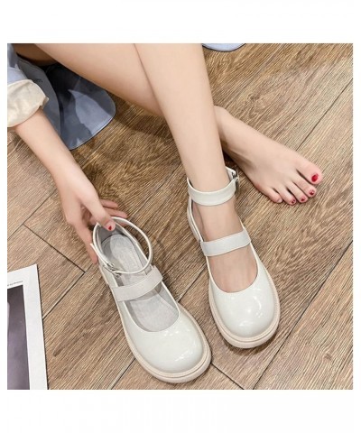 Women Comfortable Supportive Walking Dress Shoes Chunky Heel Mary Janes Round Toe Ankle Buckle Strap Platform Shoes Pumps Whi...