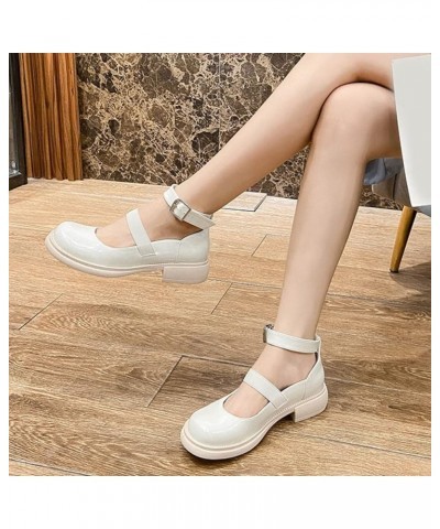 Women Comfortable Supportive Walking Dress Shoes Chunky Heel Mary Janes Round Toe Ankle Buckle Strap Platform Shoes Pumps Whi...