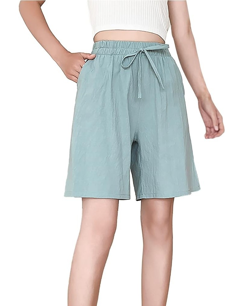 Womens Casual Drawstring Sweat Shorts Elastic Waist Running Workout Shorts with Pockets Women's Wide Leg Pants Mint Green - 2...