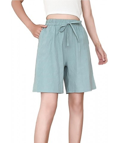 Womens Casual Drawstring Sweat Shorts Elastic Waist Running Workout Shorts with Pockets Women's Wide Leg Pants Mint Green - 2...