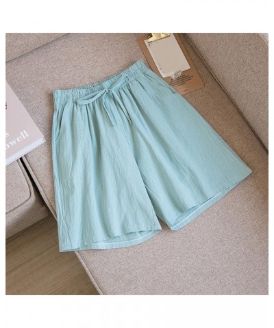 Womens Casual Drawstring Sweat Shorts Elastic Waist Running Workout Shorts with Pockets Women's Wide Leg Pants Mint Green - 2...