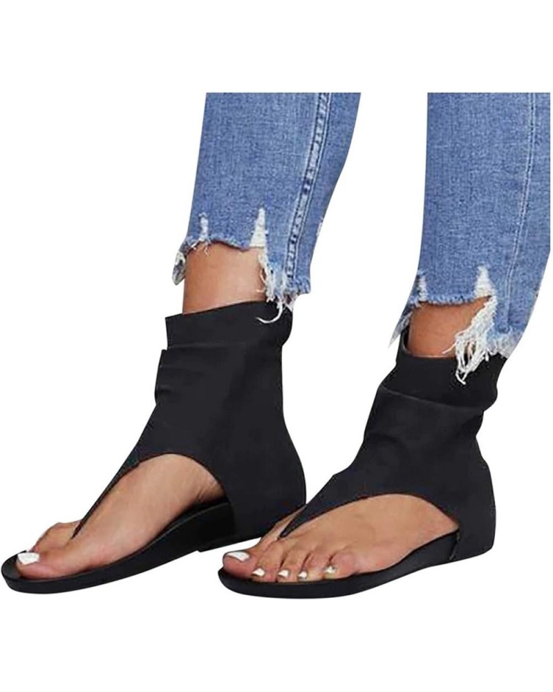 Sandals for Women Roman Sandals Slip-On Open Toe Flip Flop Sandals Casual Summer Ankle Strap Gladiator Flat Sandal Black $14....