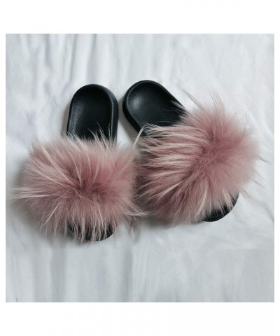 Women's Luxury Real Raccon Fur Slippers Slides Indoor Outdoor Flat Soles Bean Pink $14.76 Slippers