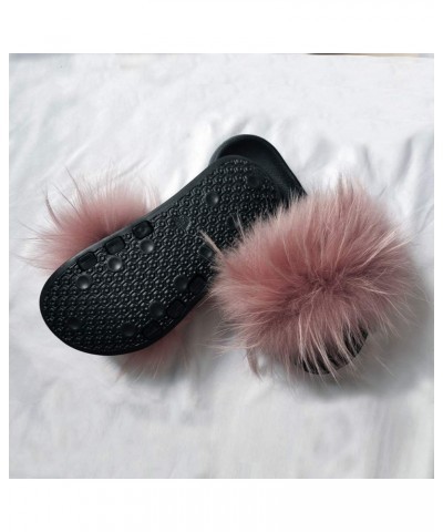 Women's Luxury Real Raccon Fur Slippers Slides Indoor Outdoor Flat Soles Bean Pink $14.76 Slippers