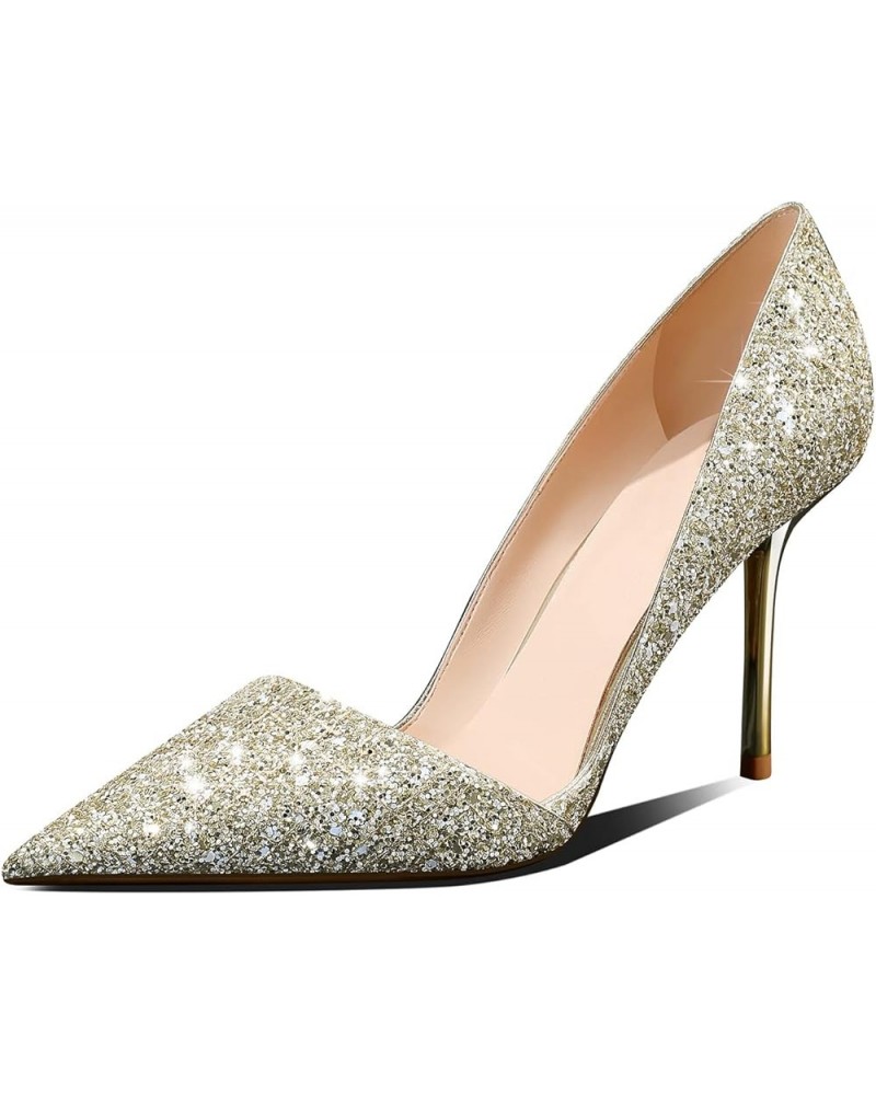 High Heel Pointed-Toe Pumps - Sexy Slip-On Stiletto Heel Shoes for Women, Perfect for Parties and Daily Wear,3.35IN Gold $29....