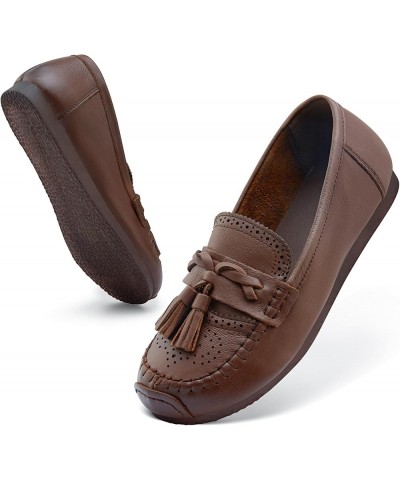 Loafers for Women Slip-Ons Genuine Leather Platfor Penny Loafers Shoes Rubber Sole No Slip Tassels Brown $13.95 Loafers & Sli...